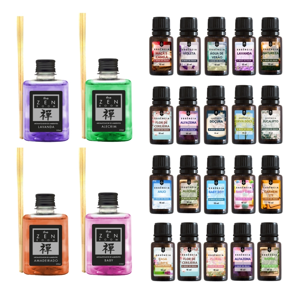 Kit 10 Essências Para Difusor Elétrico e Umidificador + Difusor de Ambiente Varetas Yantra 250ml