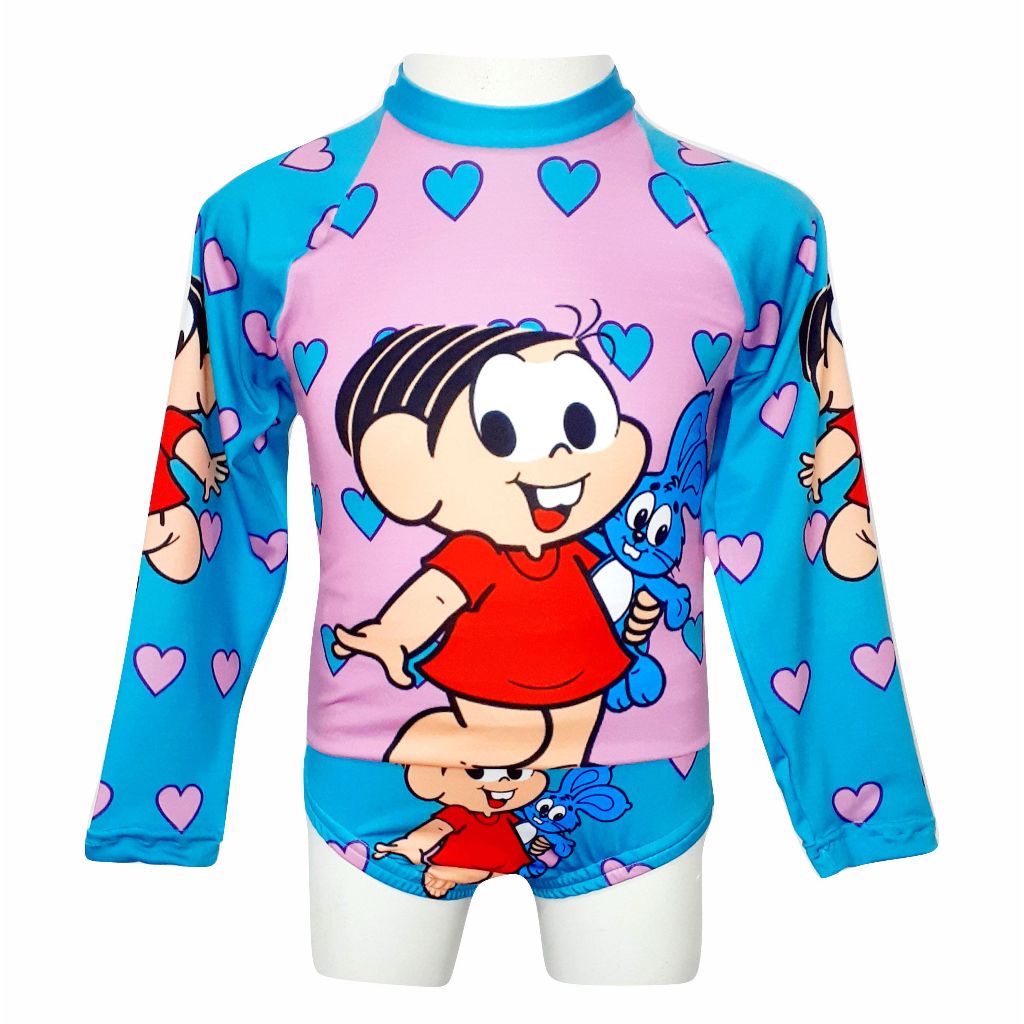 Conjunto Biquini Infantil Proteção Solar UV Blusa e Calcinha MÔNICA e MAGALI