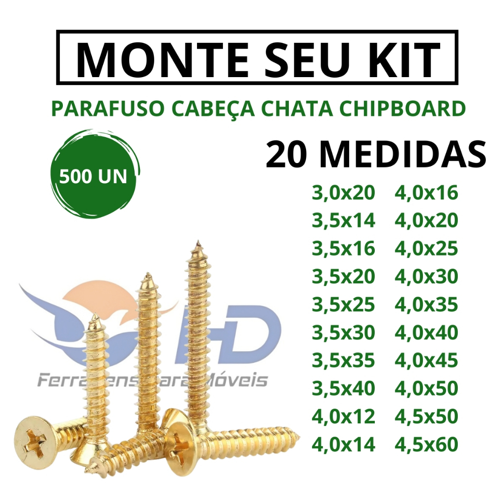 Monte Seu Kit De Parafuso Chipboard Phillips Para Madeira MDF Varias Medidas 500un. em Oferta na Shopee