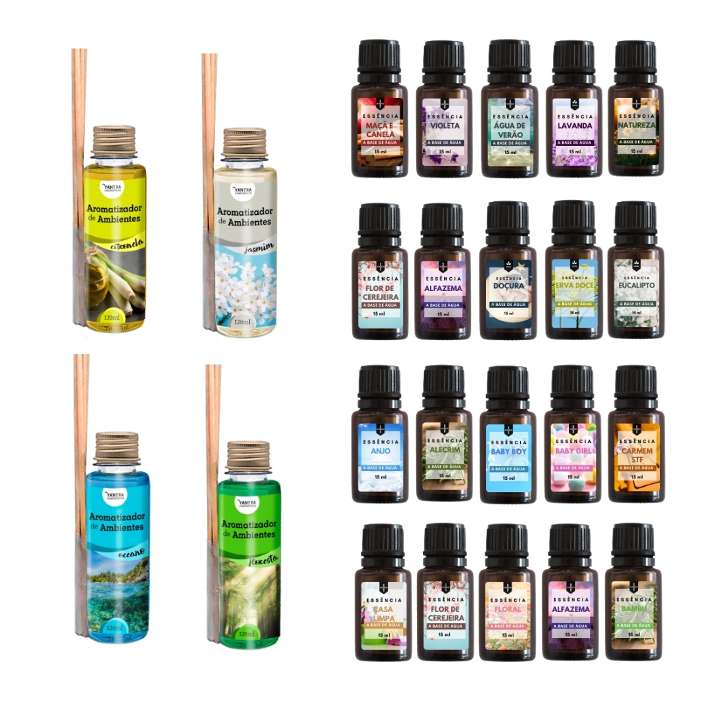 Kit Aromatizante - 10 Essências Para Umidificador 15ml + Difusor de Aromas Yantra 120ml