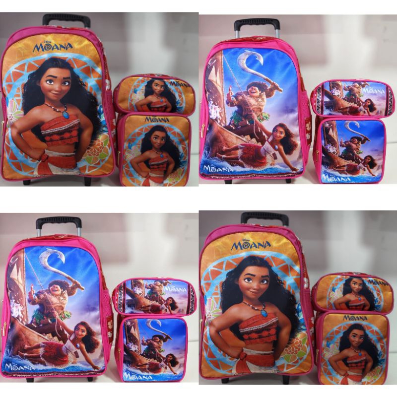 KIT MOCHILA ESCOLAR INFANTIL MOANA COM RODINHAS/ MOCHILA LANCHEIRA TÉRMICA ESTOJO/ MOCHILA PARA MENINA/MOCHILA MOANA