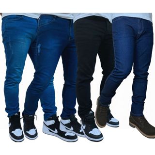 Calça Jeans Masculina Kit Com 4 Slim Fit Premium Lycra full em Oferta na Shopee