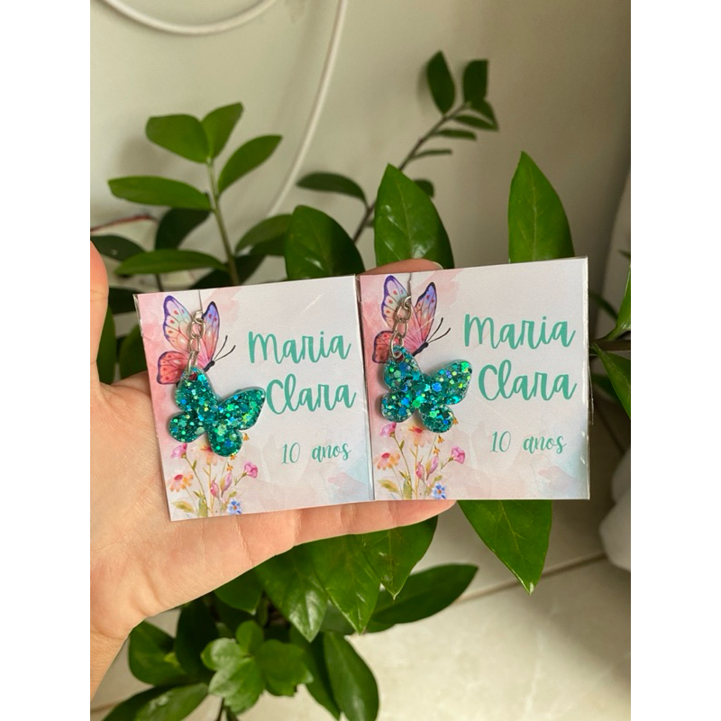 Kit 40 Chaveiros De Borboleta Com Tag Personalizada Em Resina Para Lembrancinha Aniversário Chá de bebê