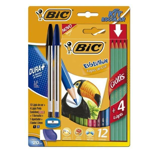 BIC evolution 19 unidades material escolar /escritório  canetas preta e azul, borracha ,apontador cor lilás,
