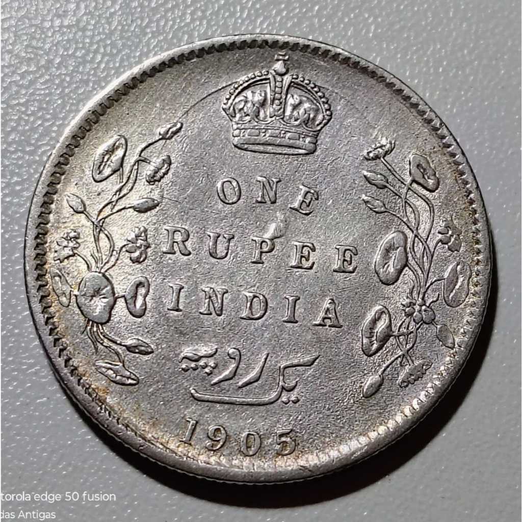 País: Índia 1905 - 1 Rúpia **PRATA 0.917** Elimatec Moedas Antigas