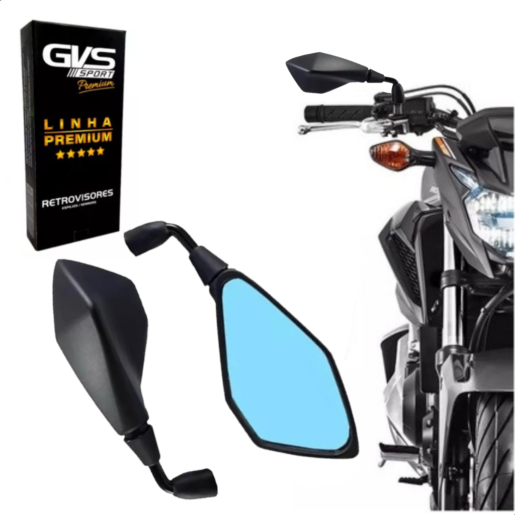 Retrovisor GVS Modelo Kawasaki Z400 Haste Curta 90 Graus Lente Azul Convexa em Oferta na Shopee