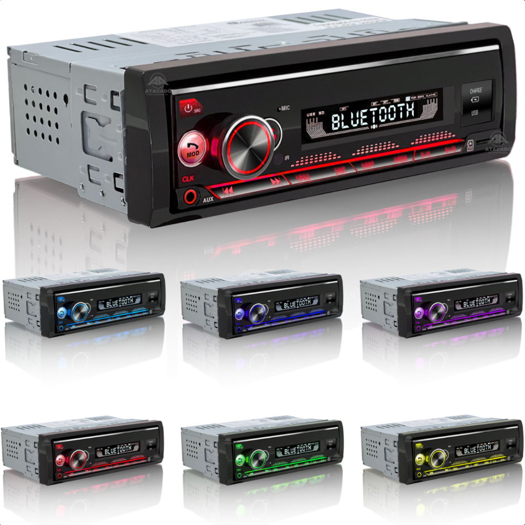Rádio Automotivo Aparelho de som reprodutor MP3 para Carro Entrada USB SD Aux Bluetooth auto