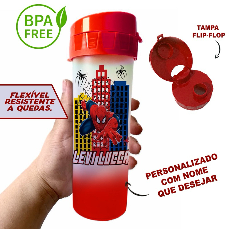 Garrafa Squeeze de Água Homem Aranha Personalizada com Nome em Oferta na Shopee