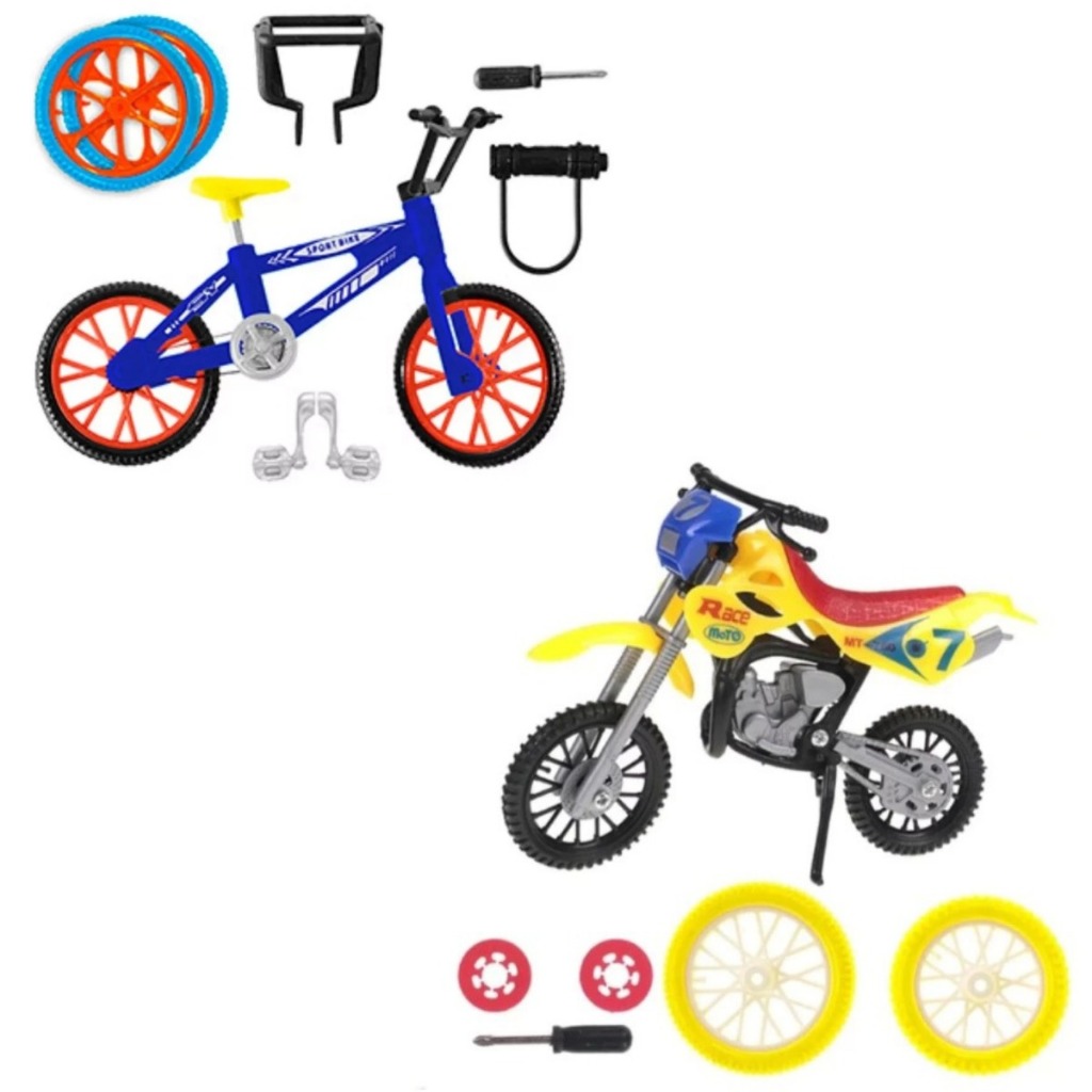 Kit 2 brinquedos - Mini Moto + Bike de dedo Brinquedo Presente Radical Esportes Bicicleta
