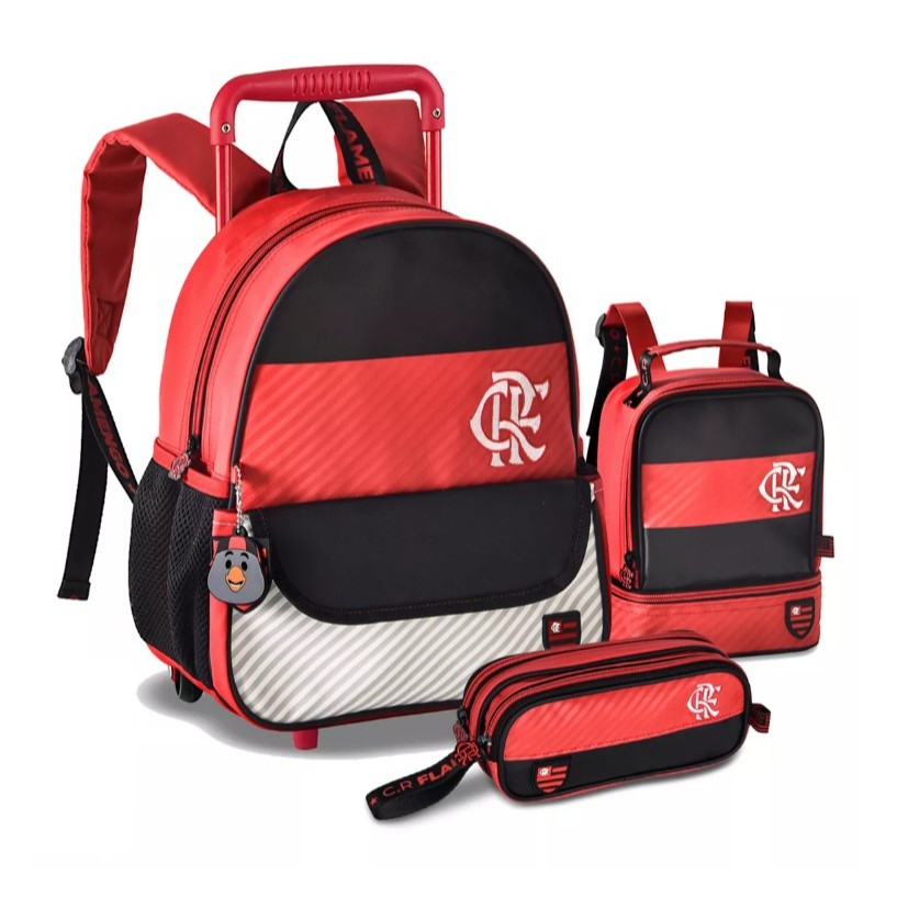 Kit Mochila Flamengo Rodinhas Infantil + Lancheira + Estojo - Baby & Kids Fashion