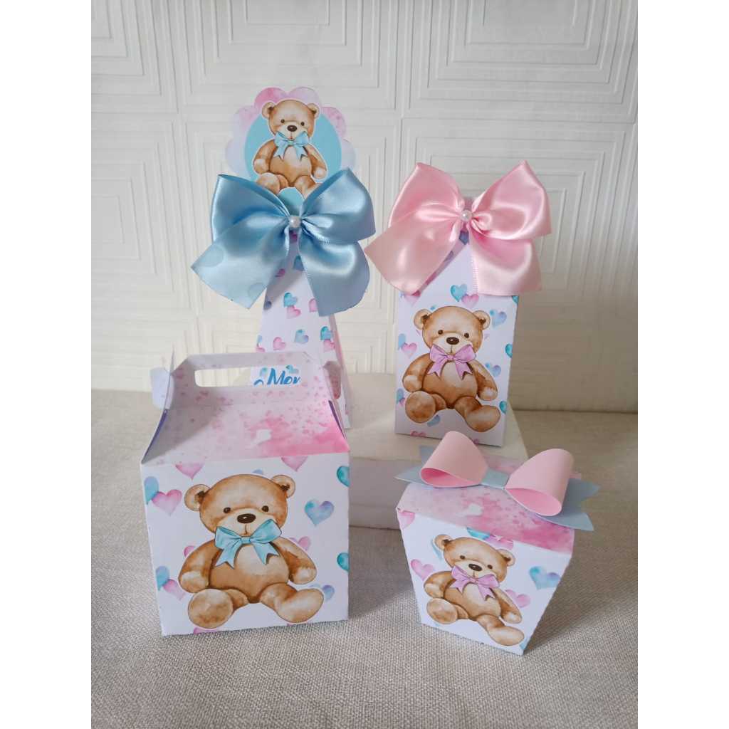 PEGUE E MONTE - KIT personalizado Chá revelação ursinhos azul e rosa festa,lembrancinhas e caixas