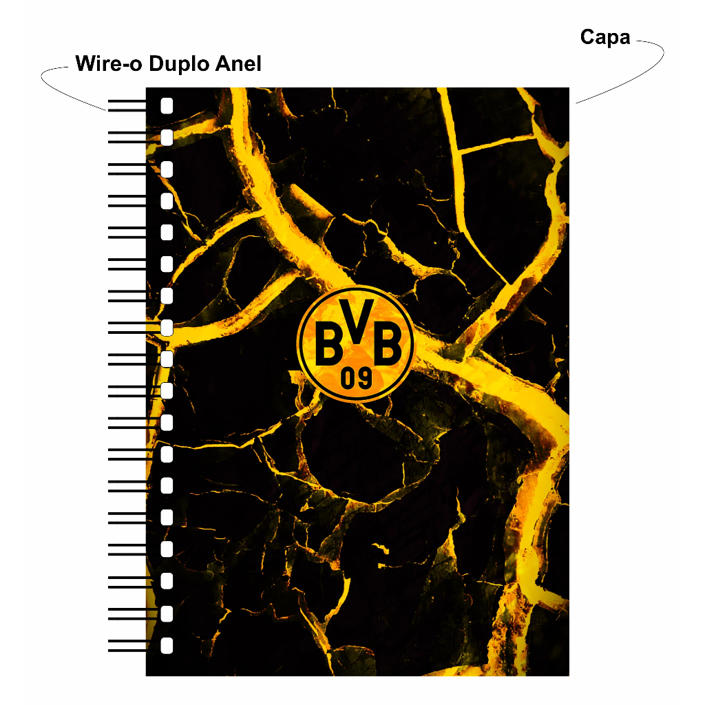 Caderno Wire-o Capa Dura Universitário Time Internacional Borussia Dortmund - BVB - TIME ALEMÃO