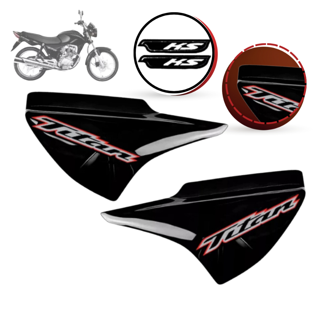 Carenagem Titan 150 Par Tampas Laterais Preto Preta + Adesivos 2004 até 2008 em Oferta na Shopee