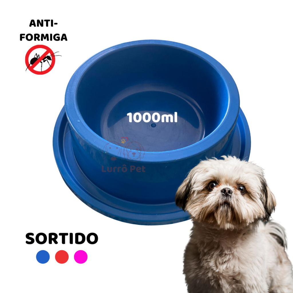 Pote de Ração Água Comedouro Médio Para Cachorro Pet 1000Ml Anti Formiga