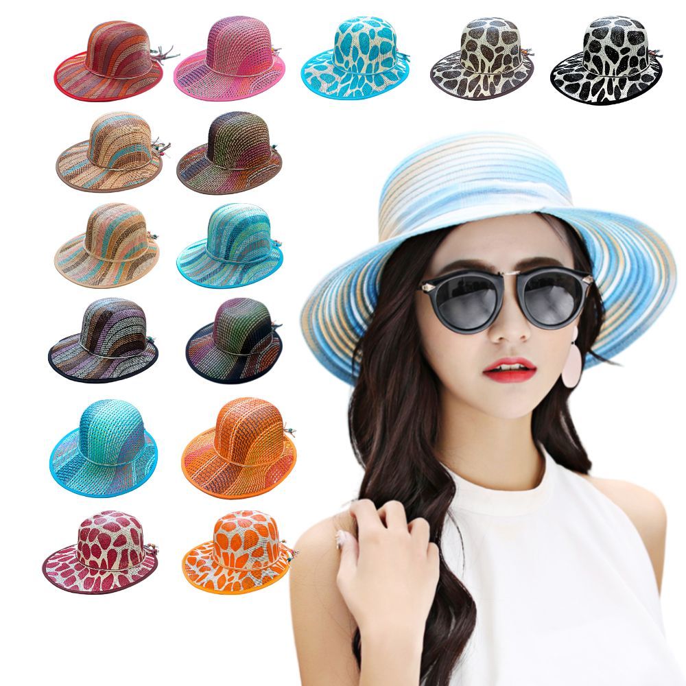 Chapeu Palha Feminino Praia Verão Colorido Protetor Solar UV