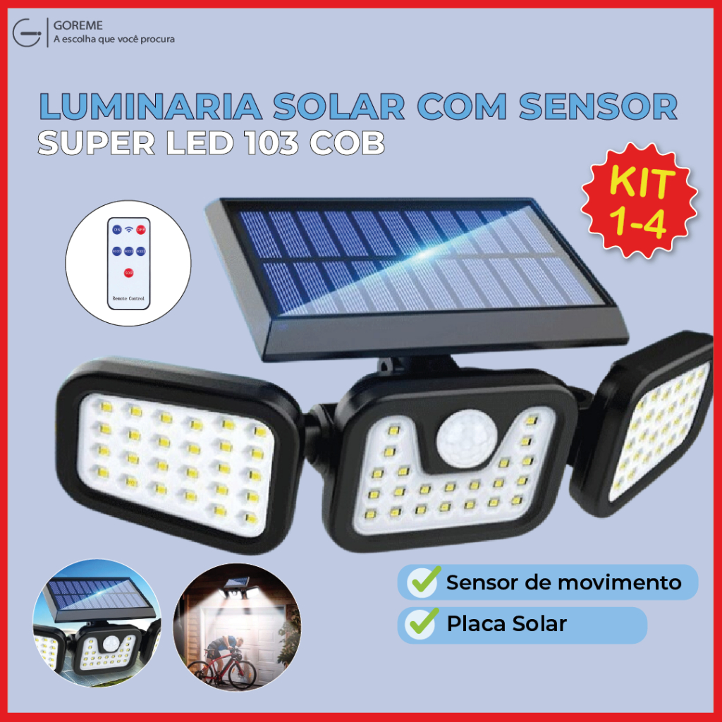 Luminária Solar Led 10W com Sensor de Movimento Luz Fria Ajustável para ambientes externos em Oferta na Shopee
