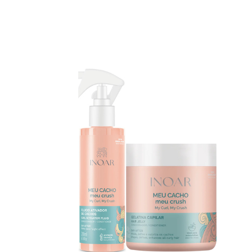 KIT MEU CACHO MEU CRUSH GELATINA CAPILAR 500G+FLUIDO ATIVADOR DE CACHOS DAY AFTER INOAR 200ML.