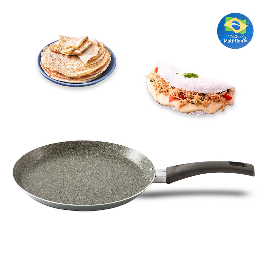 Panquequeira Multiflon Tapioqueira 22 Cm Linha Éko Antiaderente StoneTech 7 Camadas - Verde Oliva