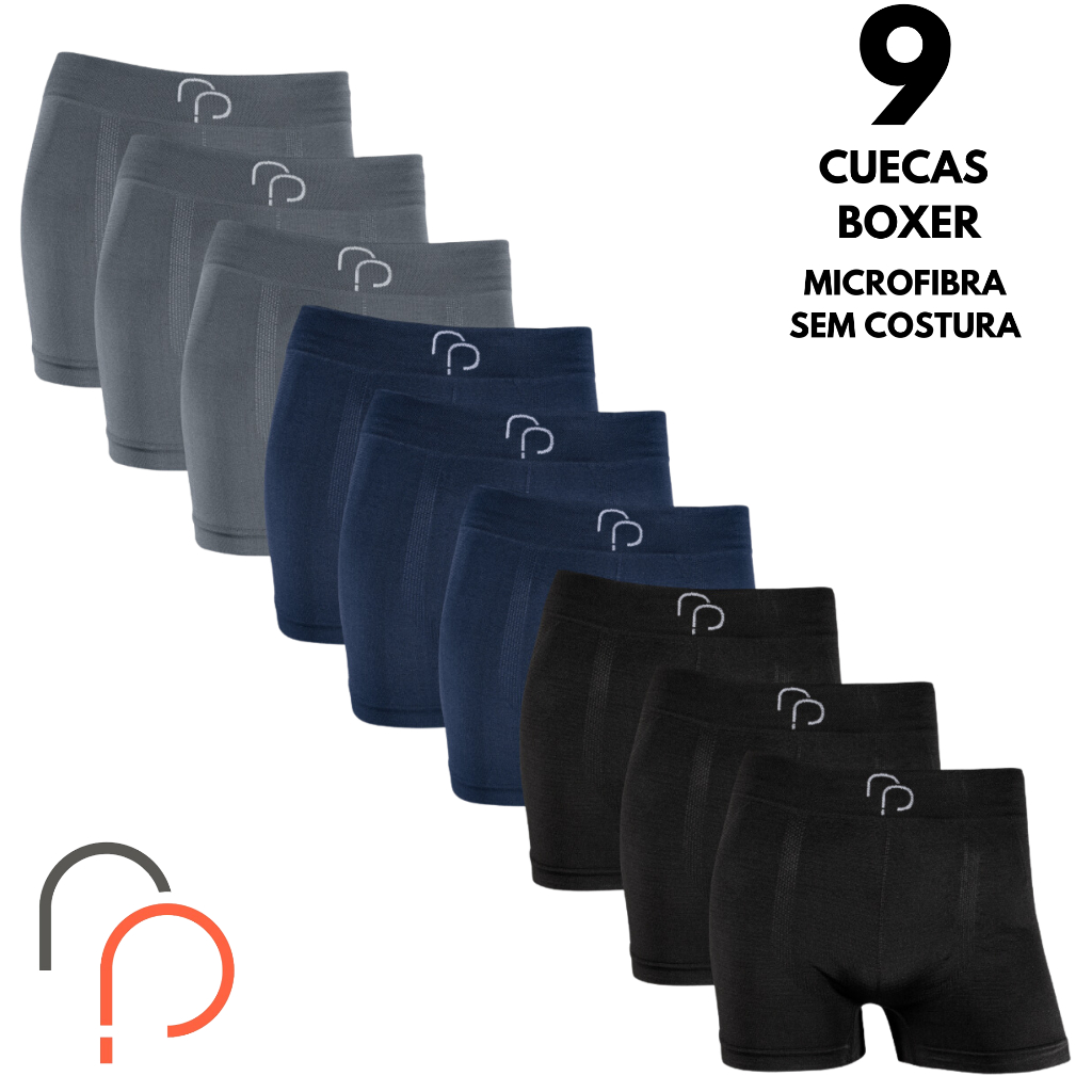 Kit 9 Cueca Boxer Masculina Microfibra Sem Costura Cós Elastico Lisa