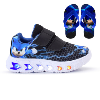Conjunto Tênis Masculino Infantil De Led Meninos Sonic Preto Royal + Chinelo Barato Macio Confortável Brilha Luzinha em Oferta na Shopee