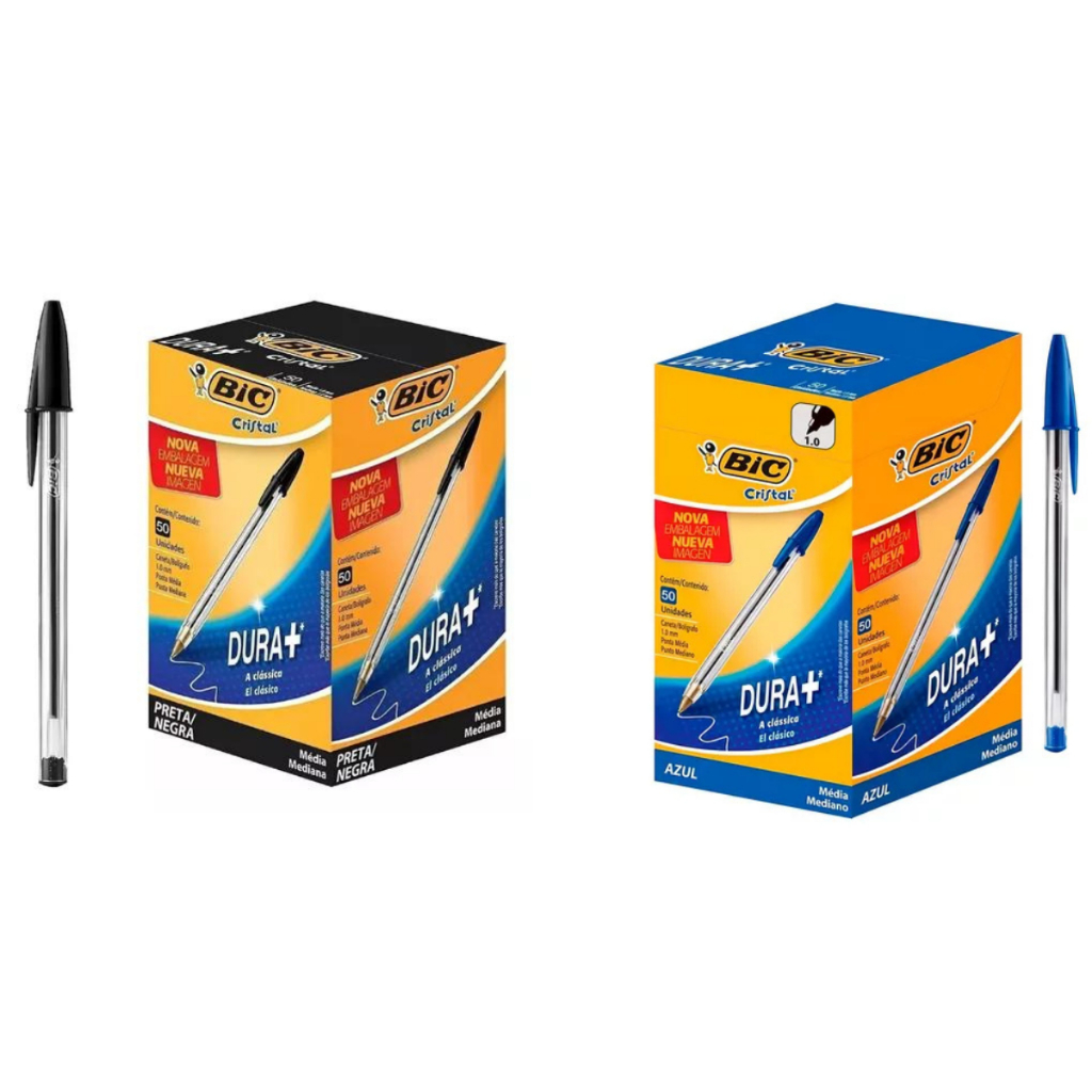 Caneta Bic 1.0mm azul e preta - Kit com 50 unidades cada em Oferta na Shopee