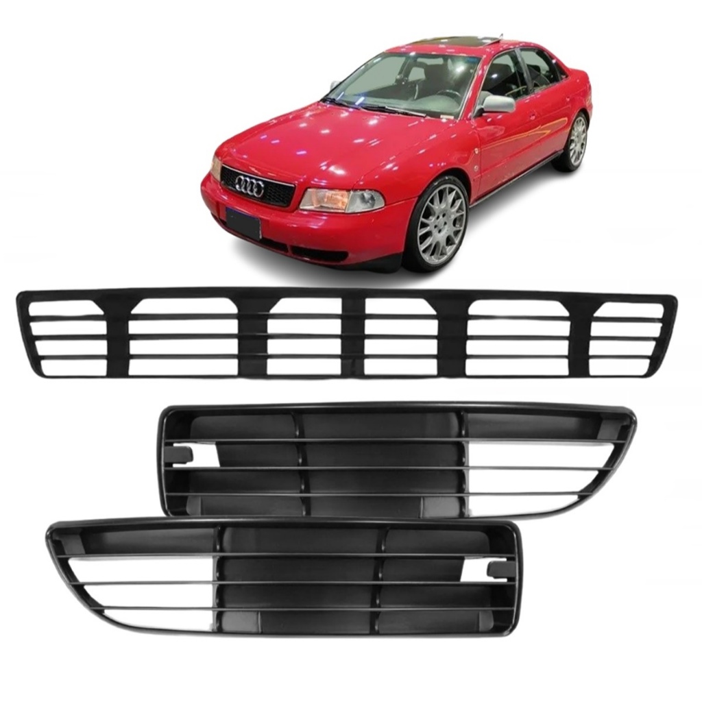 Jogo Grades Parachoque Central + Laterais Audi A4 1994 / 1998 Kit 3 Peças