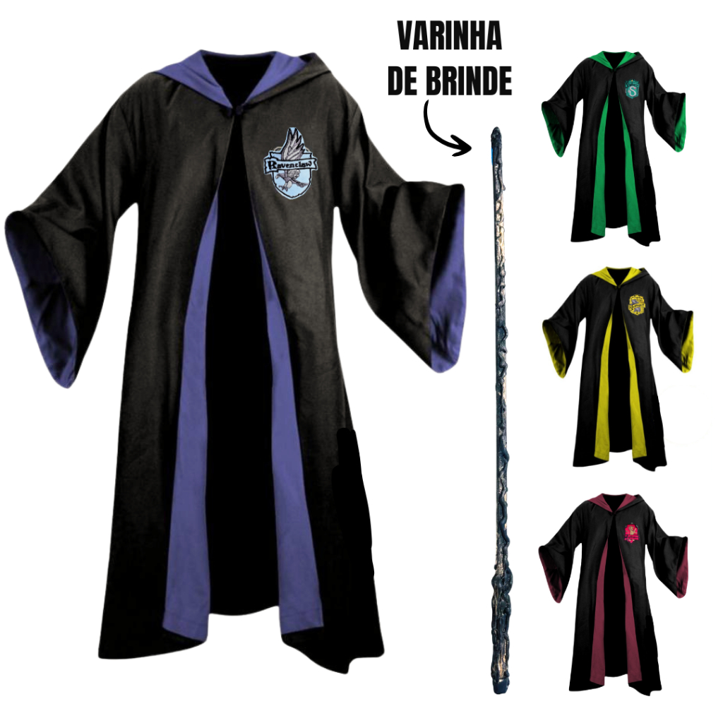Fantasia Harry Potter Premium Infantil Adulto ** Varinha de Brinde ** Entrega Rapida Manto...