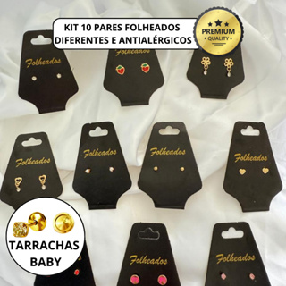 Kit 10 Pares Brincos Infantil Tarraxa Baby Folheados a ouro 18k Antialergico Criança Garantia Atacad em Oferta na Shopee