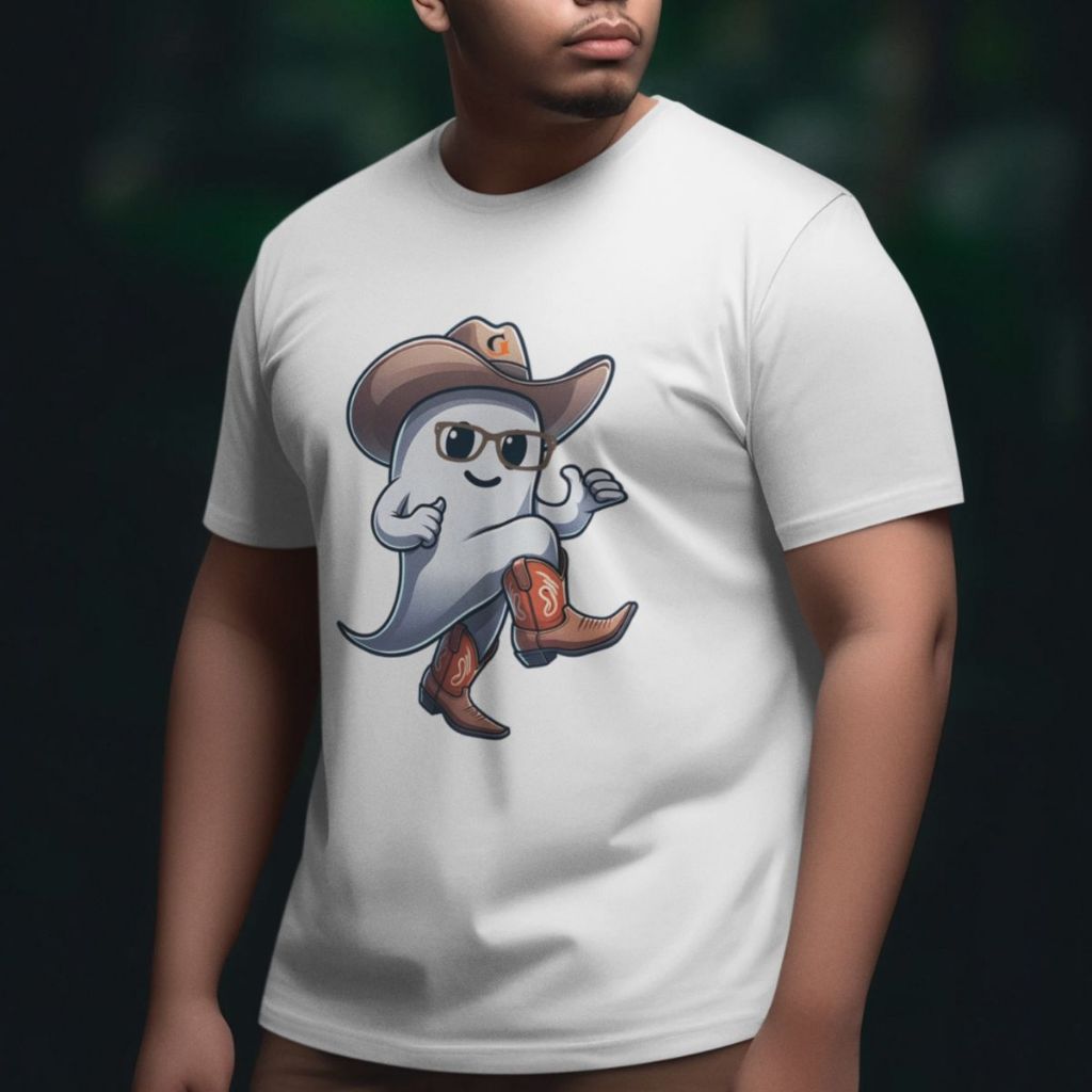 Camiseta Masculina Algodão 100% Premium Estampada Fantasma Cowboy Cartoon Manga Curta Plus Size GuGi