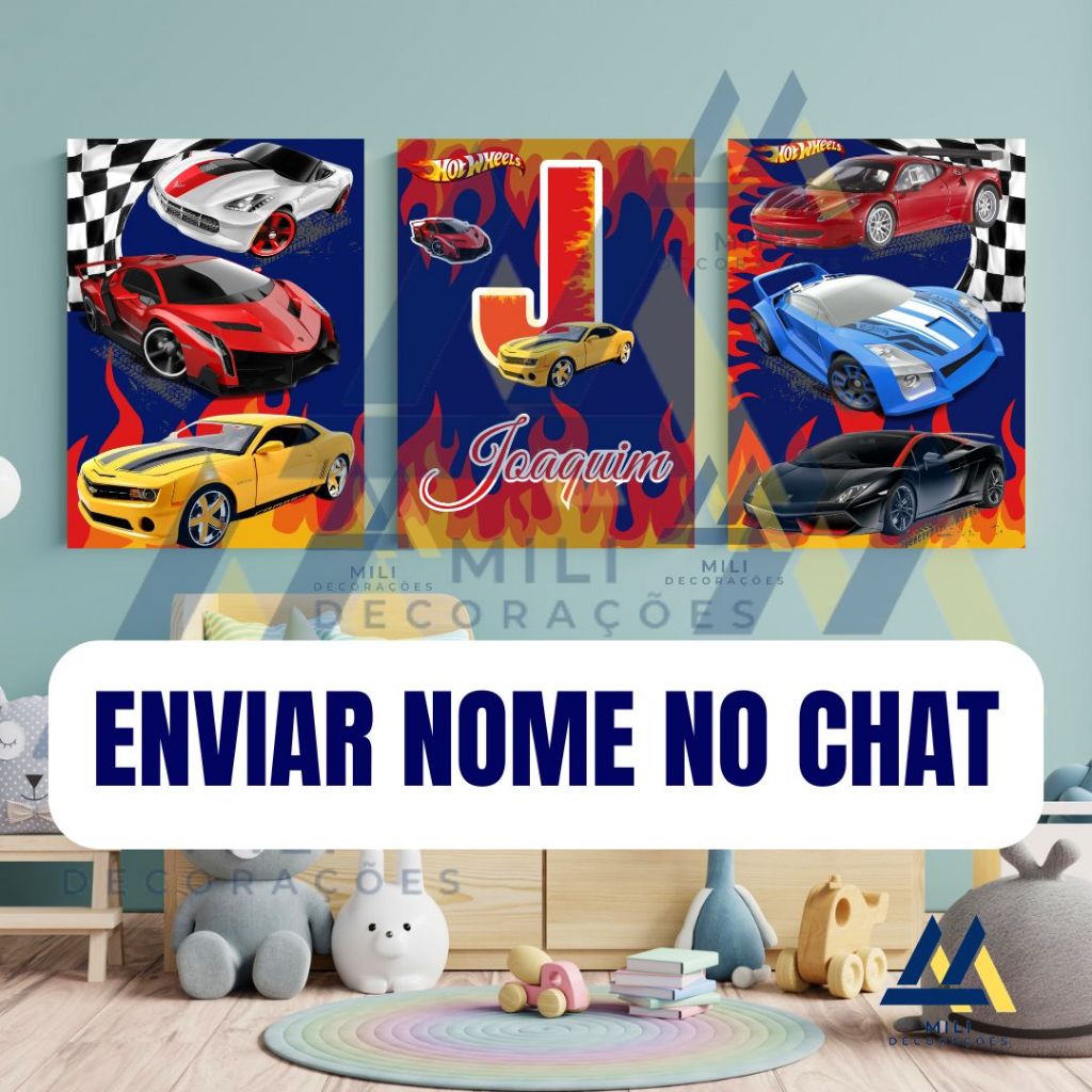 KIT PLACA DECORATIVA PERSONALIZADA Hot Wheels (medida 28.5x20) KIT COM 3 UNIDADE