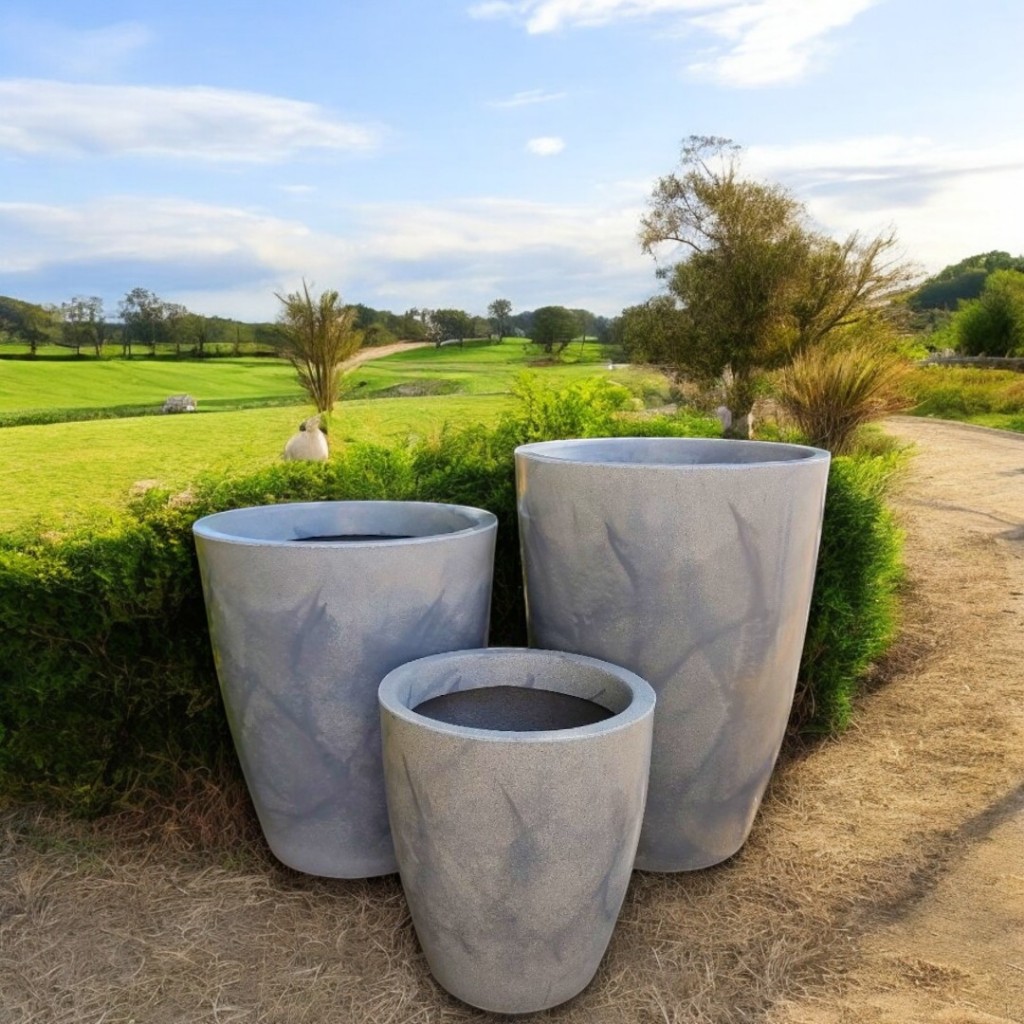 Kit 3 Vasos para plantas decorativo em polietileno marmorizado redondo altos largos PP, P e M em Oferta na Shopee