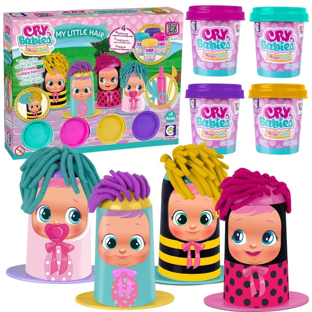Massinha De Modelar Cortes De Cabelo Cabeleireiro My Little Hair Cry Babies Bonecos Brinquedo Corte de Cabelo Penteados