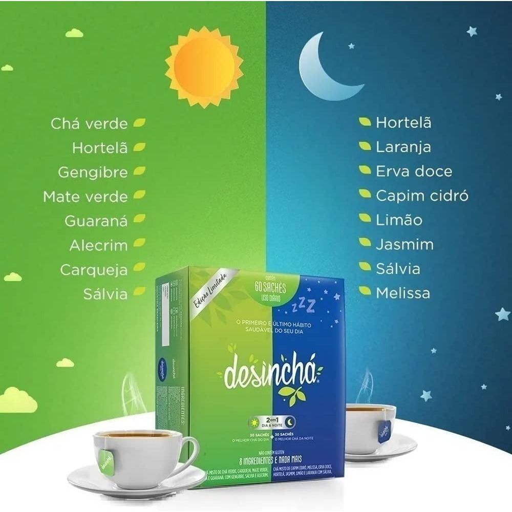 Desinchá Misto Dia + Noite - Display com 60 Sachês - Original