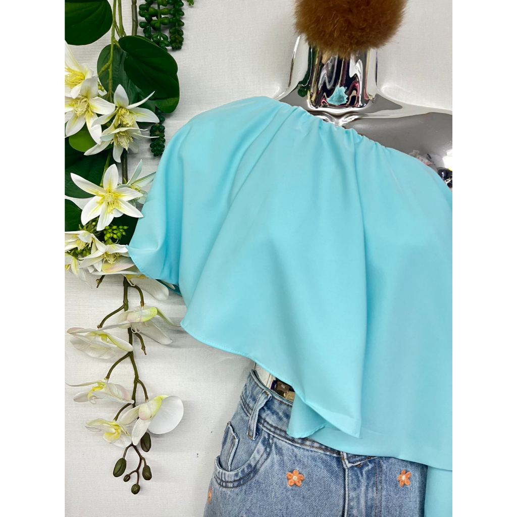 T012 Camisas sem gola e assimétricas, camisas sólidas com babados e forradas