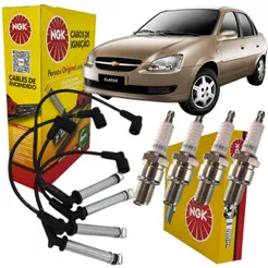 Kit Cabo + Velas NGK - Celta Corsa Classic 1.0 8V Flex 2011 2012 2013 2014 2015