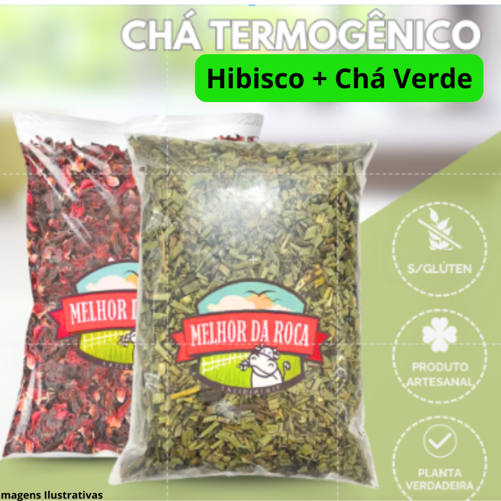 Kit Chá Termogênico Detox Diurético Hibisco e Chá Verde Safra Nova