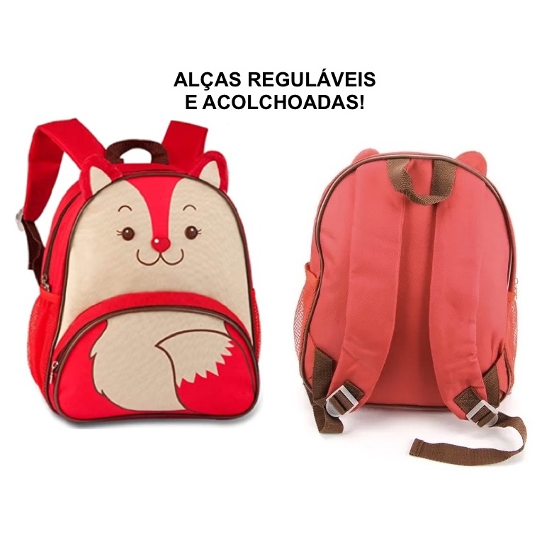 Mochila infantil Bebê Crianças lancheira Bolsa Escolar para bebês animais divertida raposinha volta às aulas animal