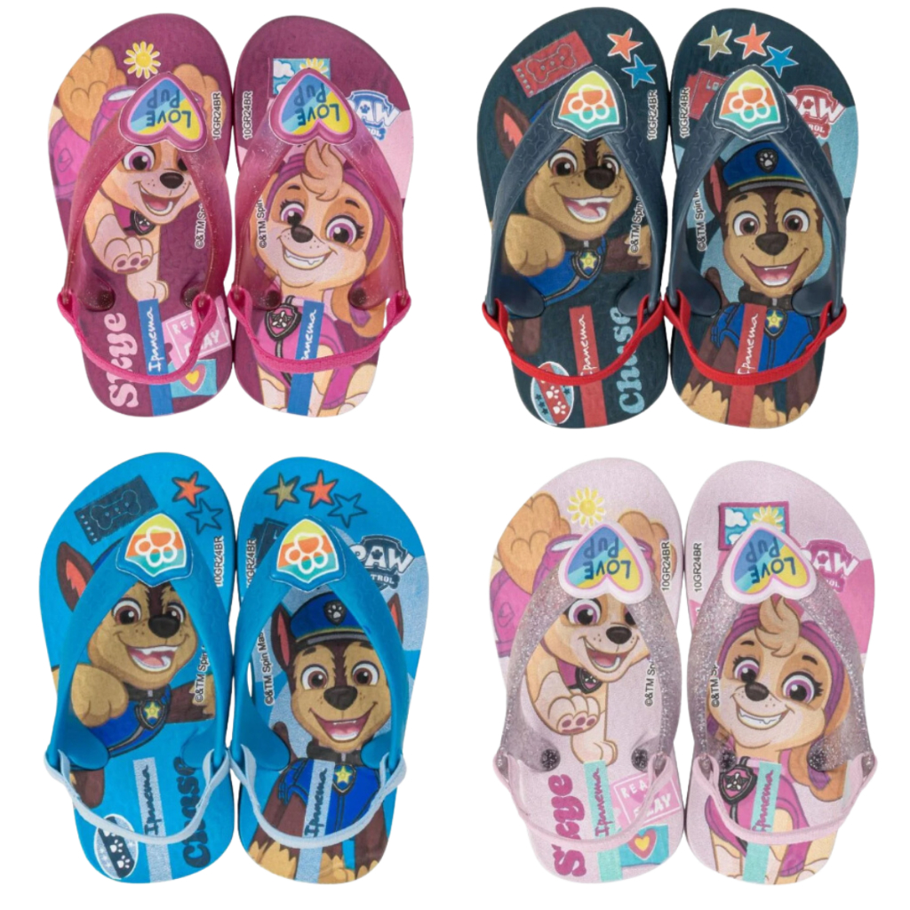 Chinelo Infantil Ipanema Baby Patrulha Canina rosa glitter azul meninos e meninas para bebe com elastico