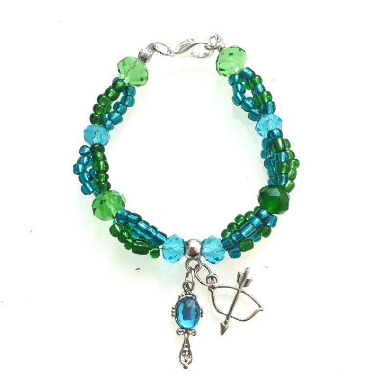 Pulseira de Iemanja e Oxóssi Com Pingente Azul e Verde Umbanda
