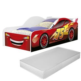 Cama Infantil Carro Mcqueen Vermelho com Colchão Incluso Menino Quarto Temático Solteiro D...