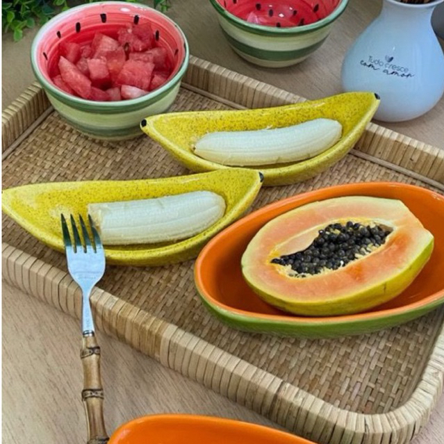 Bowl de Frutas Mamão Banana Kiwi Cerâmica