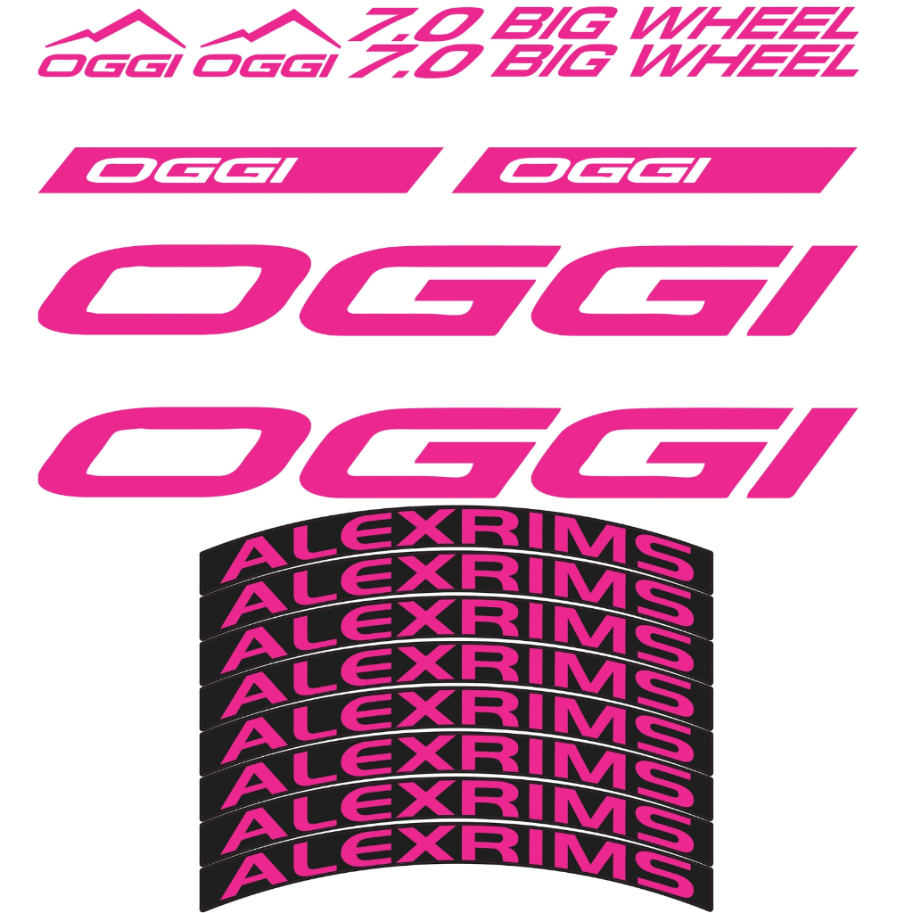 Adesivo Oggi Montain Bike kit completo + Adesivo de Roda Alexrims para quadro e Aro Rosa