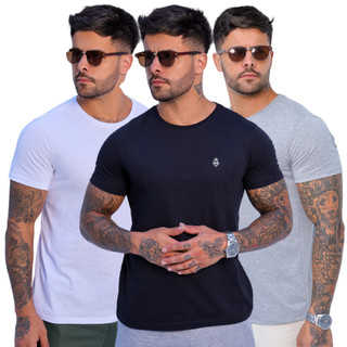 Kit 3 Camiseta Masculina Básica Algodão 30.1 Premium