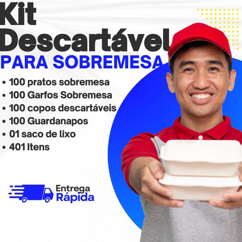 Kit Descartáveis Para Sobremesa 401 Peças Pratos Garfos Copos Guardanapos Saco De Lixo