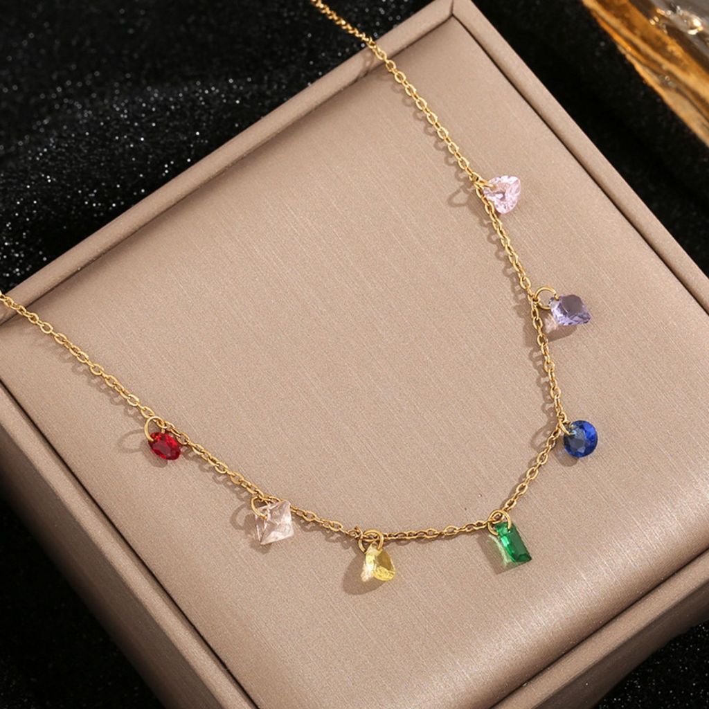 Colar corrente de clavícula Sonho de uma noite de verão arco-íris diamante não desbotado titânio aço 18K colar de ouro j