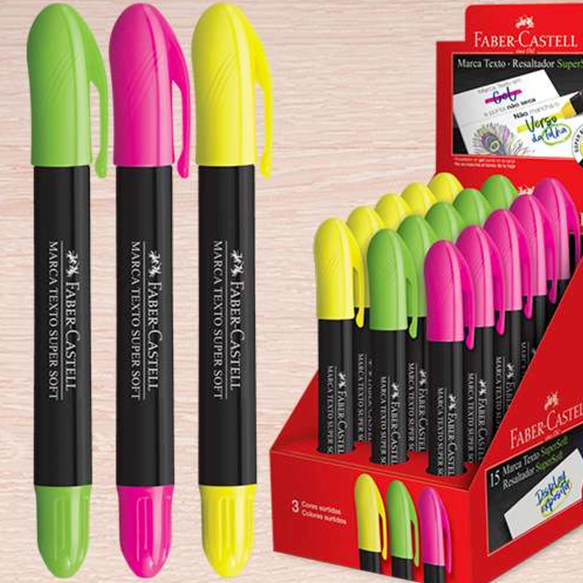 Marca Texto em gel Faber-Castell SuperSoft com regulador (Amarelo, Rosa ou Verde) kit ou unidade em Oferta na Shopee