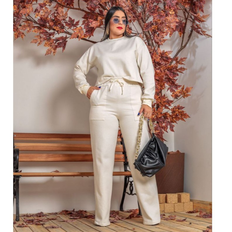 CONJUNTO MOLETOM FEMININO plus size pantalona e blusa manga longa felpado