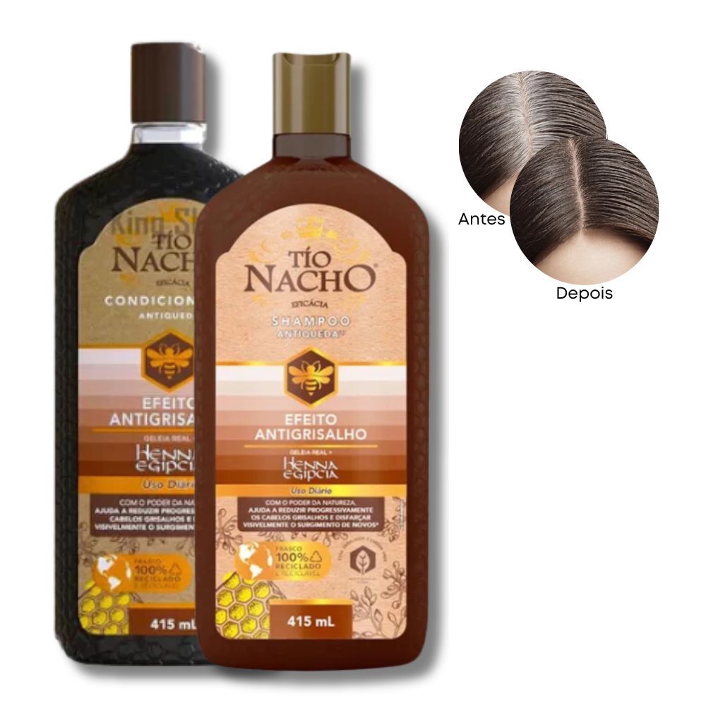 Kit Shampoo Antigrisalho Escurecedor + Condicionador Escurece Fios Brancos Tio Nacho Original