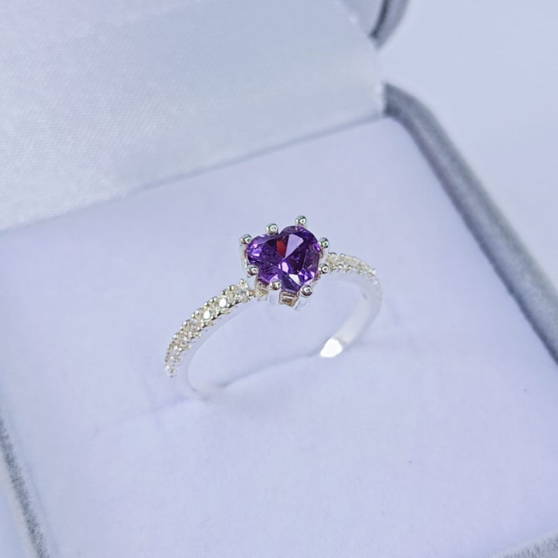 SOLITÁRIO EM PRATA 925 - MODELO CORAÇÃO - PEDRA ROXA em Oferta na Shopee
