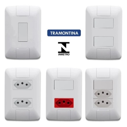 Conjunto interruptor simples , paralelo, tomada 10A, 20A, RJ45, RJ11 linha aria tramontina 4x2, 4X4